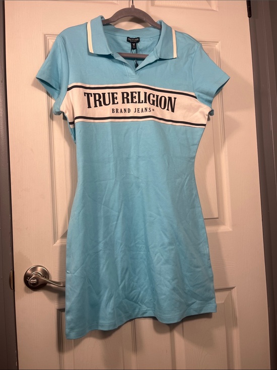 True Religion Dresses & Skirts - True Religion Light Blue Polo Midi Dress with White Stripe